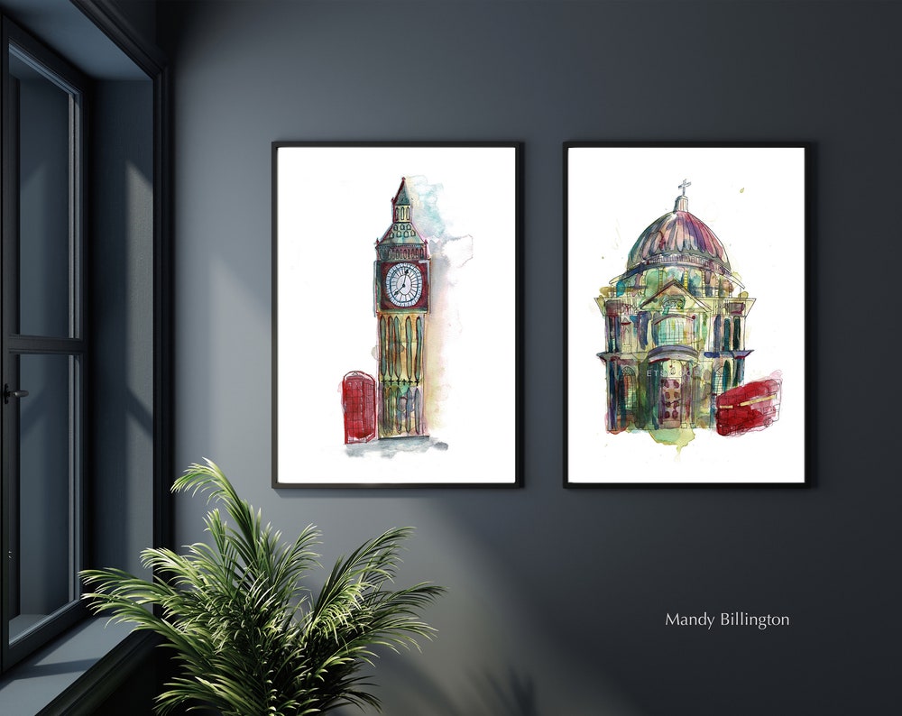 London Landmarks: Set of Original Watercolours (St. Paul's & Big Ben)